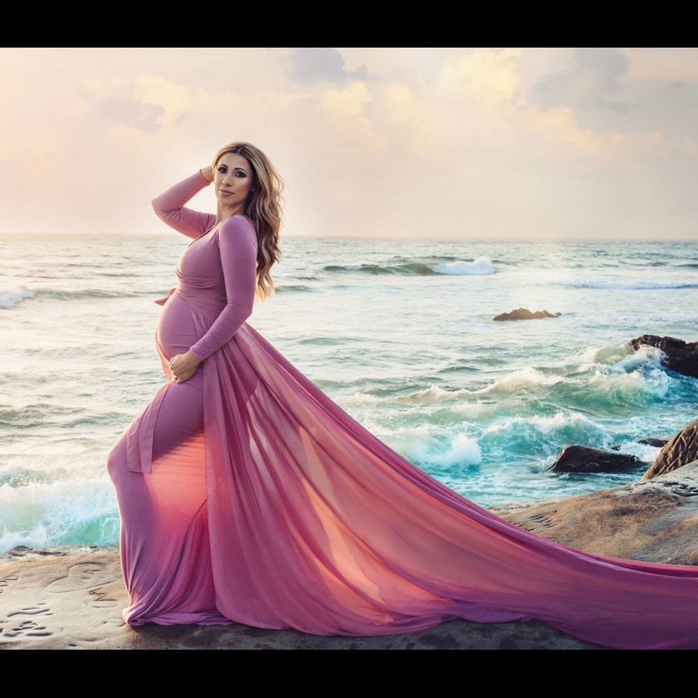Mauve Maternity Flying Photoshoot gown dress long train